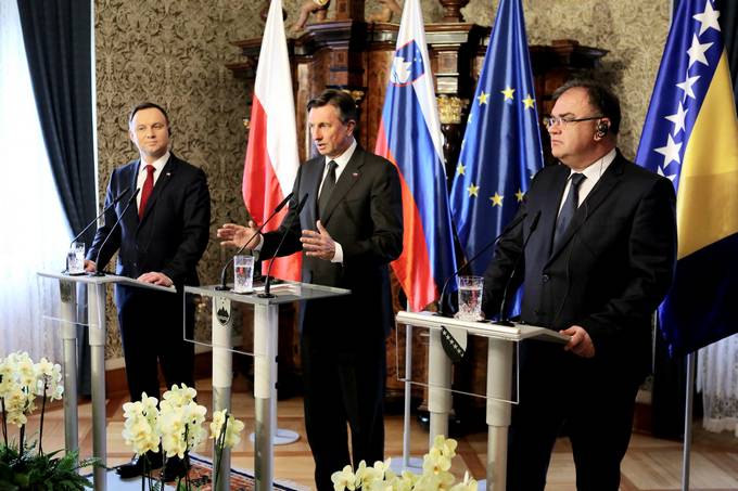Slovenian President Borut Pahor, Polish President Andrzej Duda and Chairman of the Presidency of Bosnia and Herzegovina Mladen Ivani